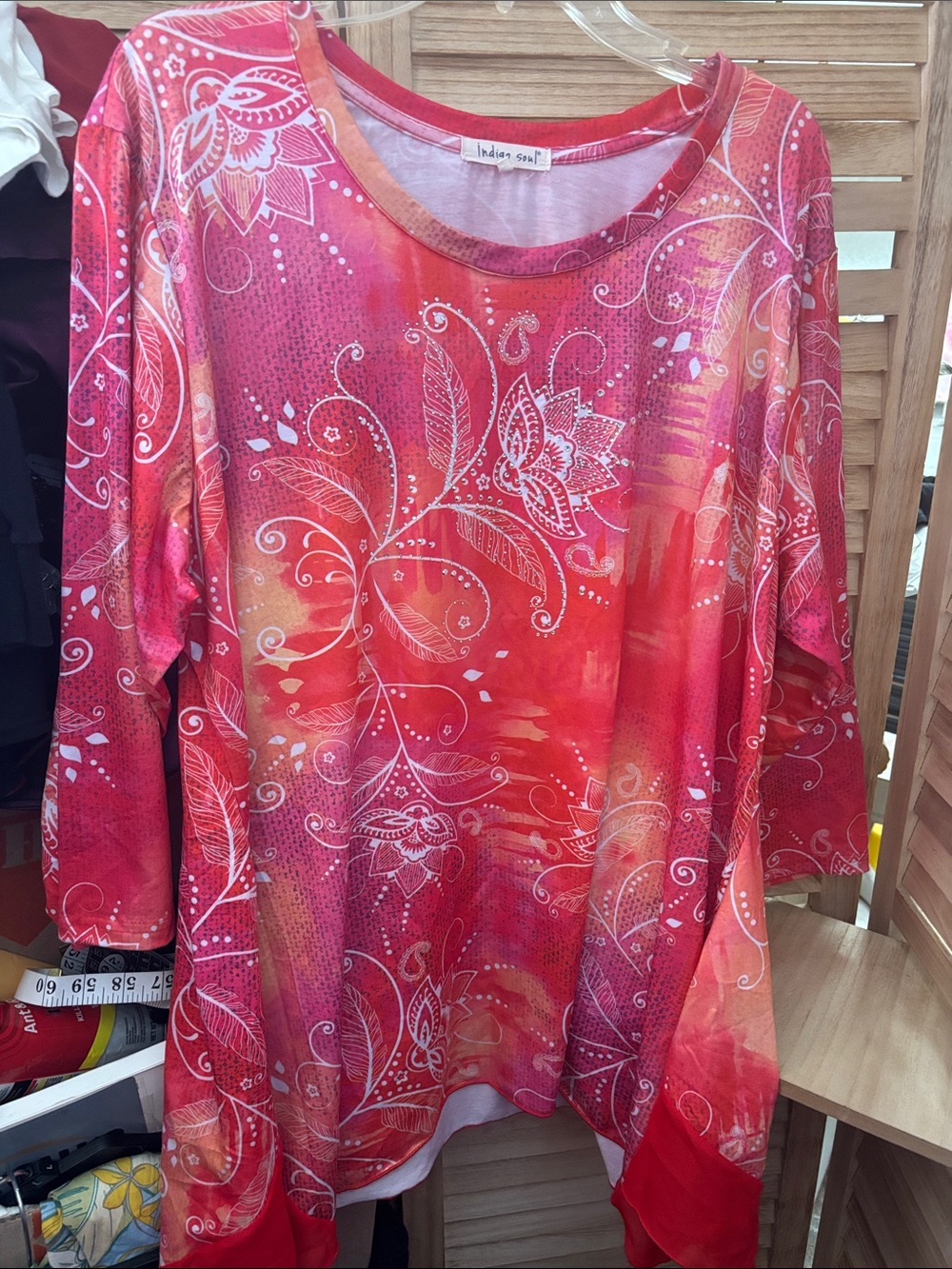 indigo soul Red and Pink Floral Paisley Tunic With Chiffon Hem 2X